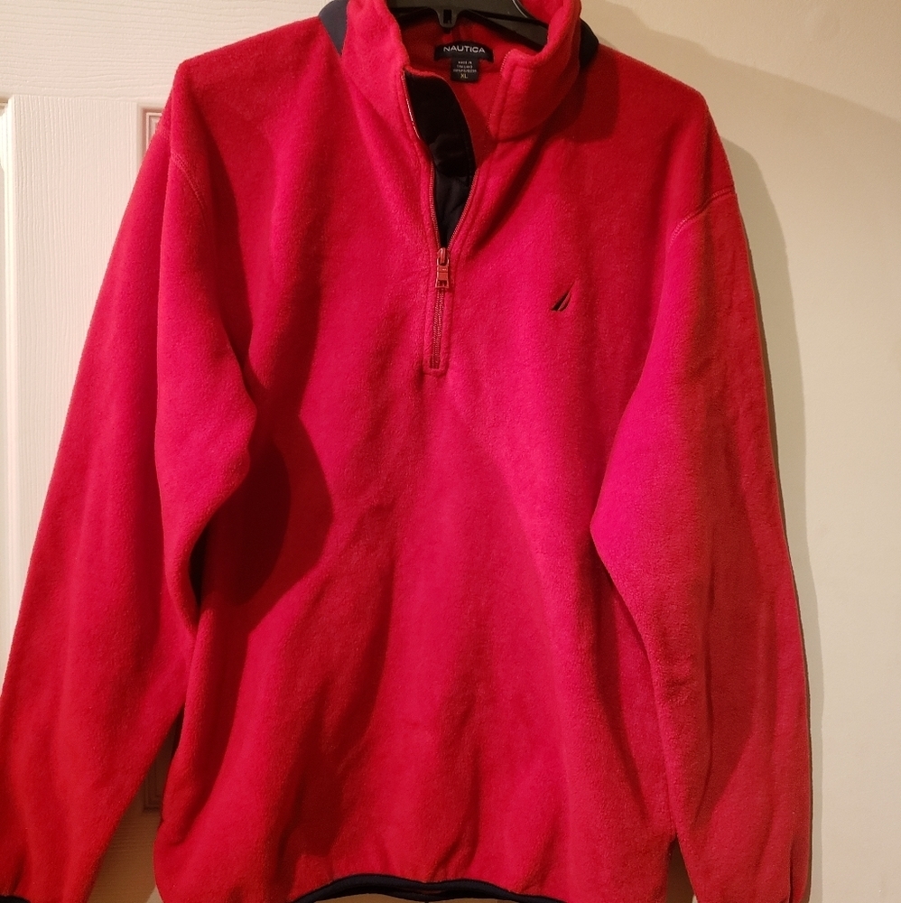 Men's Nautica Red Polyester 1/4 Zip Fleece Pullover- Size:XL